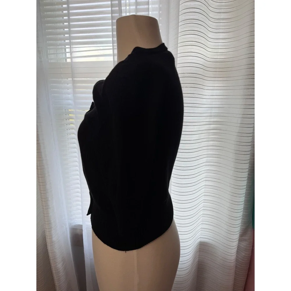 Heart N Crush Black Short Sleeve Cardigan Rhinestone Button Crop Sweater Medium - Picture 2 of 9